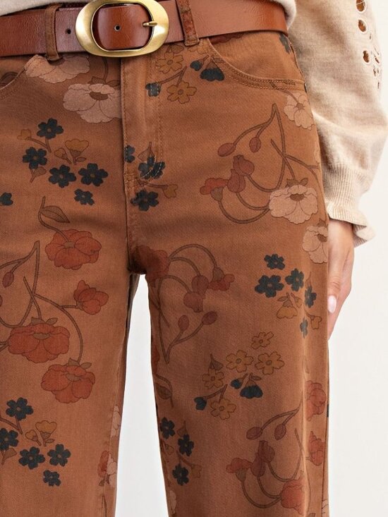 EASEL Pants - EASEL FLORAL PRINTED WASHED STRETCH TWILL PANTS 75%COTTON 23%POLY 2%SPAN